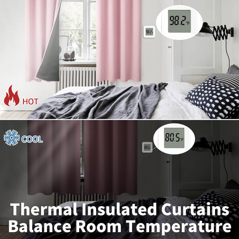 BGment Baby Pink 100% Blackout Curtains for Nursery Bedroom 84 Inch Length 2 Panels, Thermal Insulated Full Light Blocking Grommet Noise Cancelling Window Curtains for Girls Room, 42 Inch Wide Each - Image 4